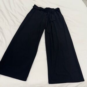 Black Wide-Leg Pants with Tie Waist